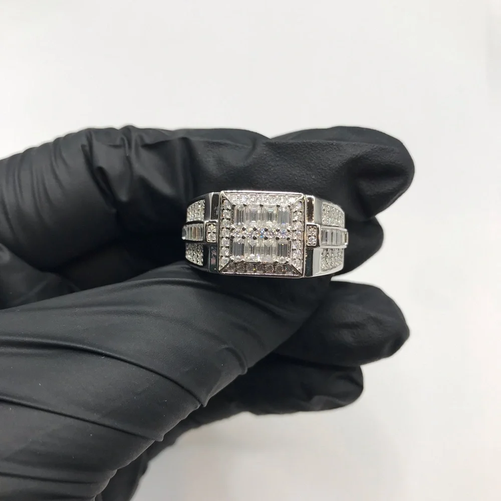 925 Sterling Silver 2.50CTW MOISSANITE Square Pave Men’s Ring Size 11